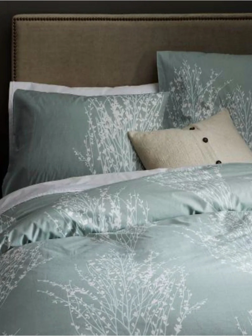 West Elm Sage Green & White Cherry Blossom King Duvet Cover & Shams